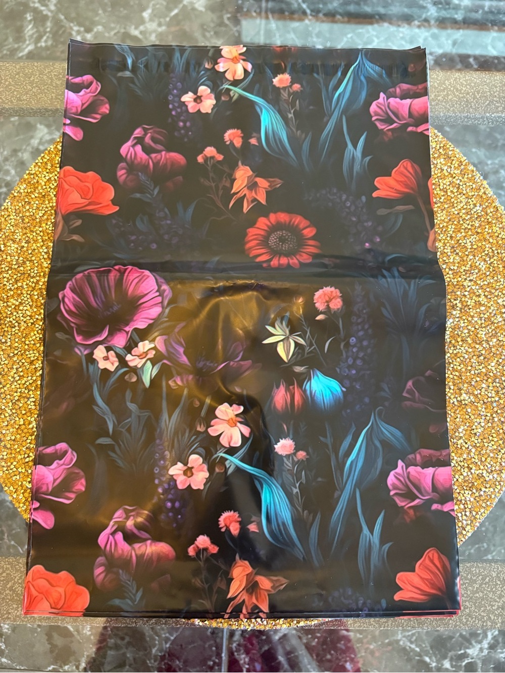 13 - 10 X 13 Floral  Black Shipping Mailer Bag - Premium Decorative Poly Mailer